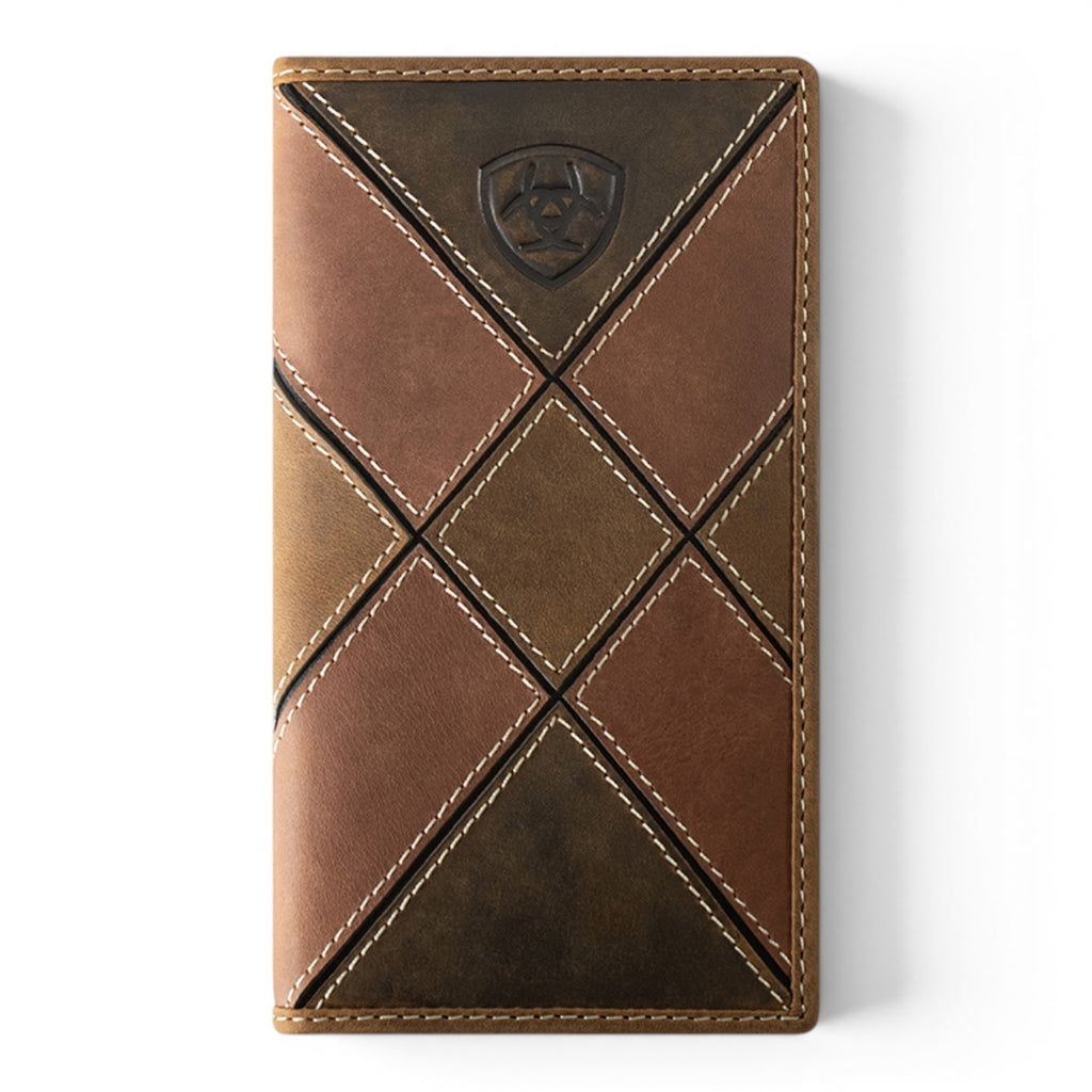 ARIAT MENS RODEO STYLE WALLET PATCHWORK LARGE EMBOSSED MULTICOLOR