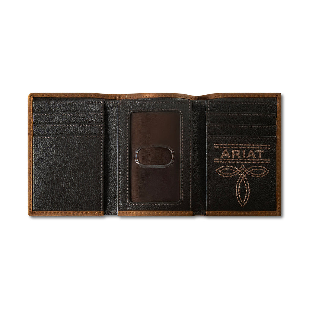 ARIAT MENS TRIFOLD STYLE WALLET PATCHWORK EMBOSSED MULTICOLOR