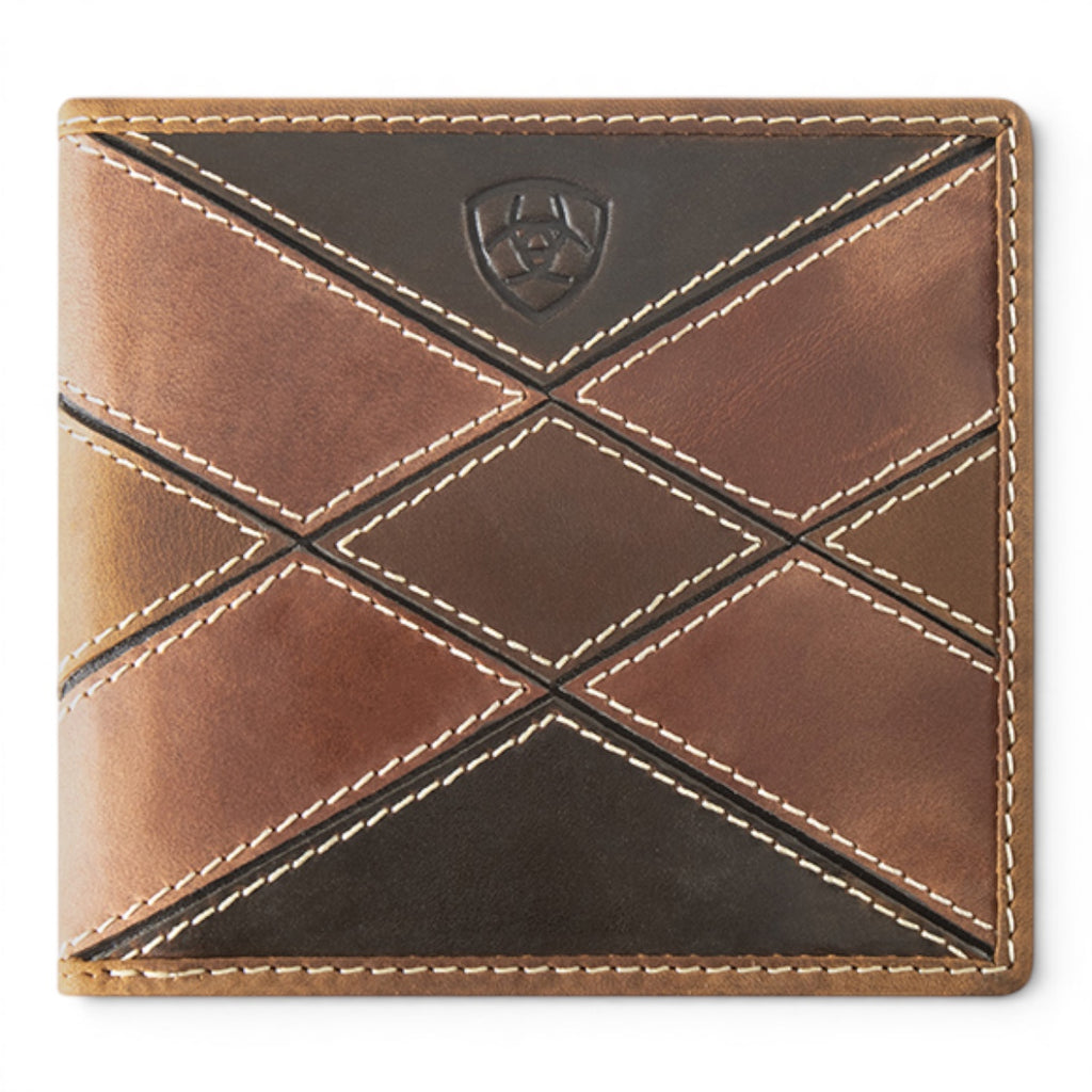 ARIAT MENS LARGE BIFOLD STYLE WALLET PATCHWORK EMBOSSED MULTICOLOR