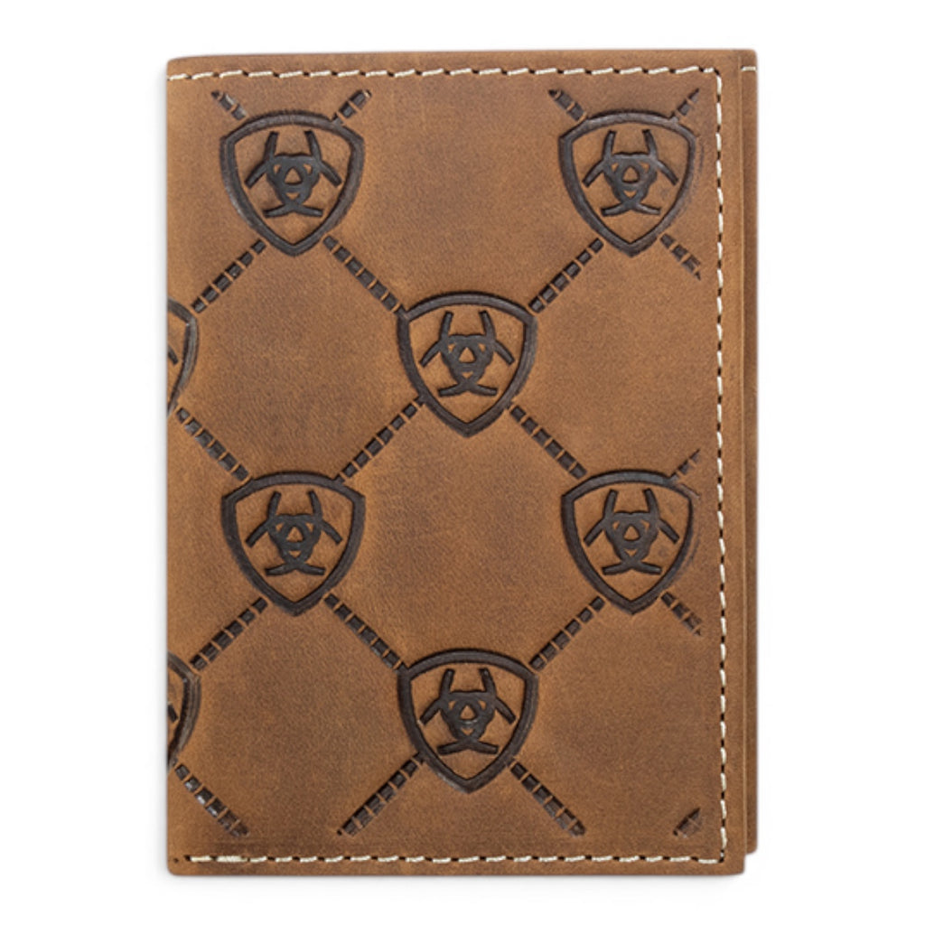 ARIAT TRIFOLD WALLET ARIAT SHIELD EMBOSSED MEDIUM BROWN