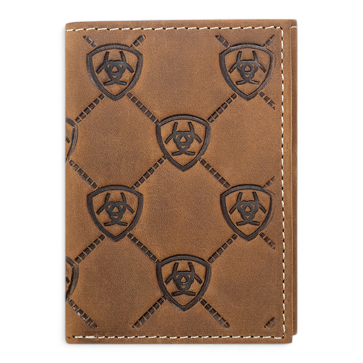 ARIAT TRIFOLD WALLET ARIAT SHIELD EMBOSSED MEDIUM BROWN