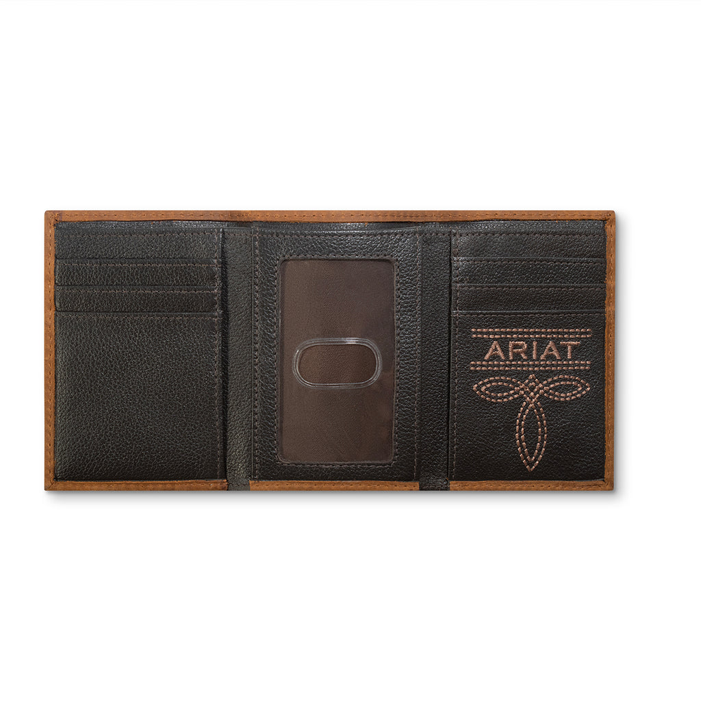 ARIAT TRIFOLD WALLET ARIAT SHIELD EMBOSSED MEDIUM BROWN