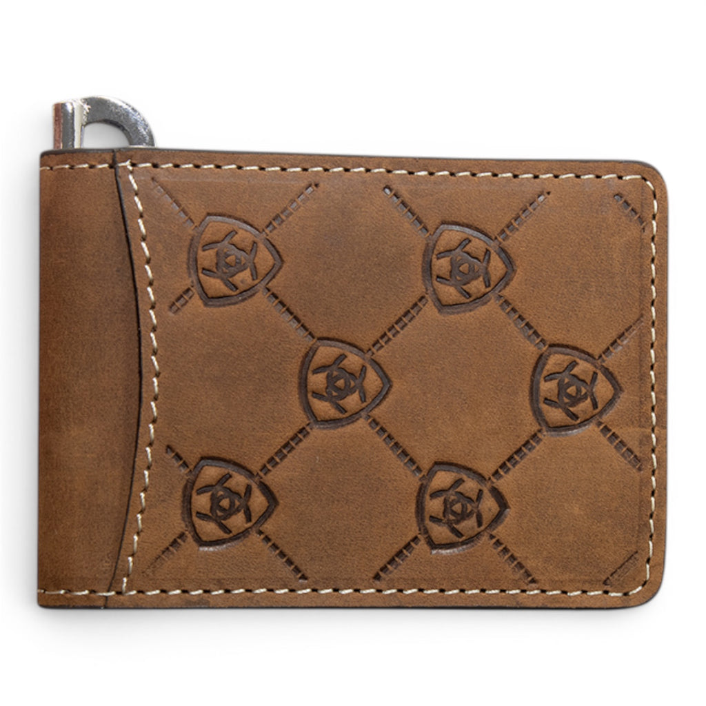 ARIAT MONEY CLIP ARIAT SHIELD EMBOSSED MEDIUM BROWN
