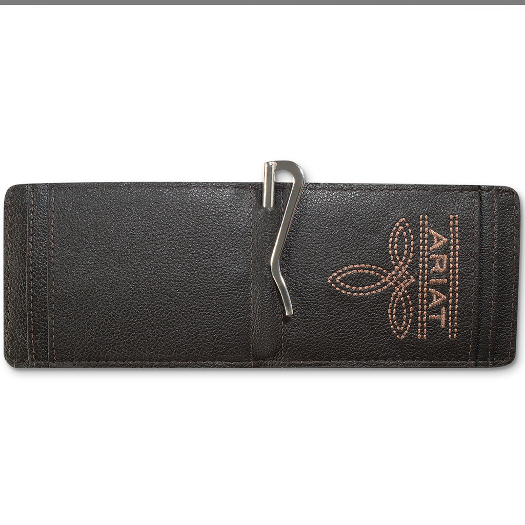 ARIAT MONEY CLIP ARIAT SHIELD EMBOSSED MEDIUM BROWN