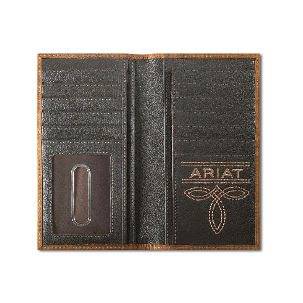 ARIAT MENS RODEO STYLE WALLET BOOT STITCH OVERLAY BROWN
