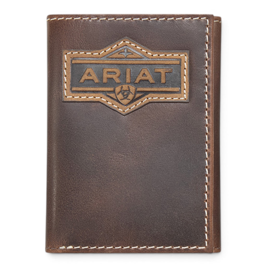 ARIAT TRIFOLD STYLE MENS WALLET PATCH BROWN
