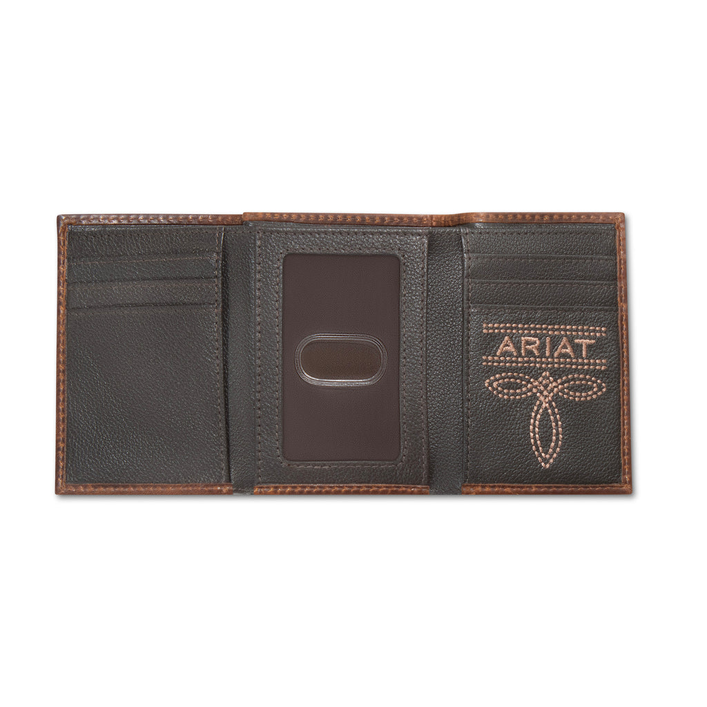 ARIAT TRIFOLD STYLE MENS WALLET PATCH BROWN