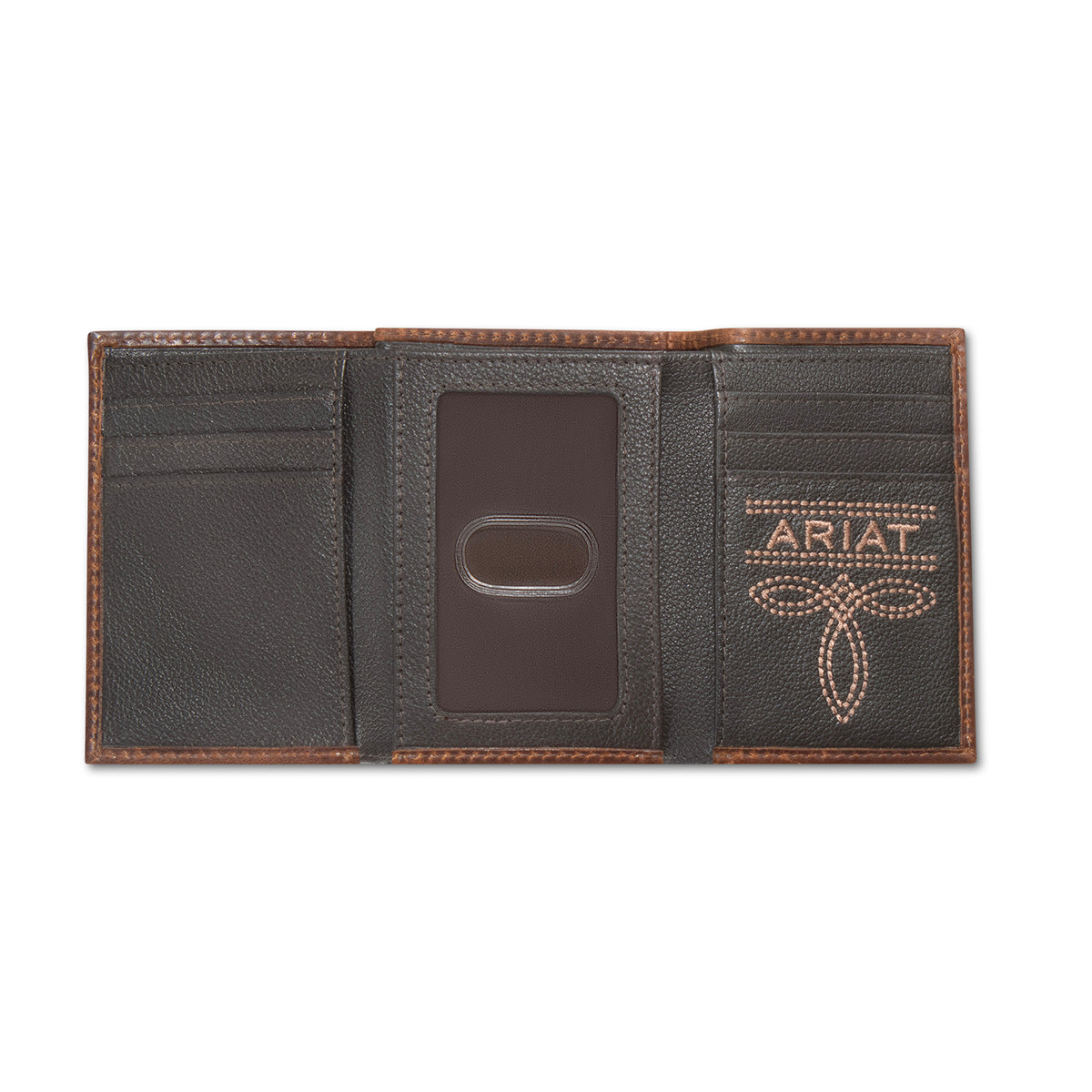ARIAT TRIFOLD STYLE MENS WALLET PATCH BROWN