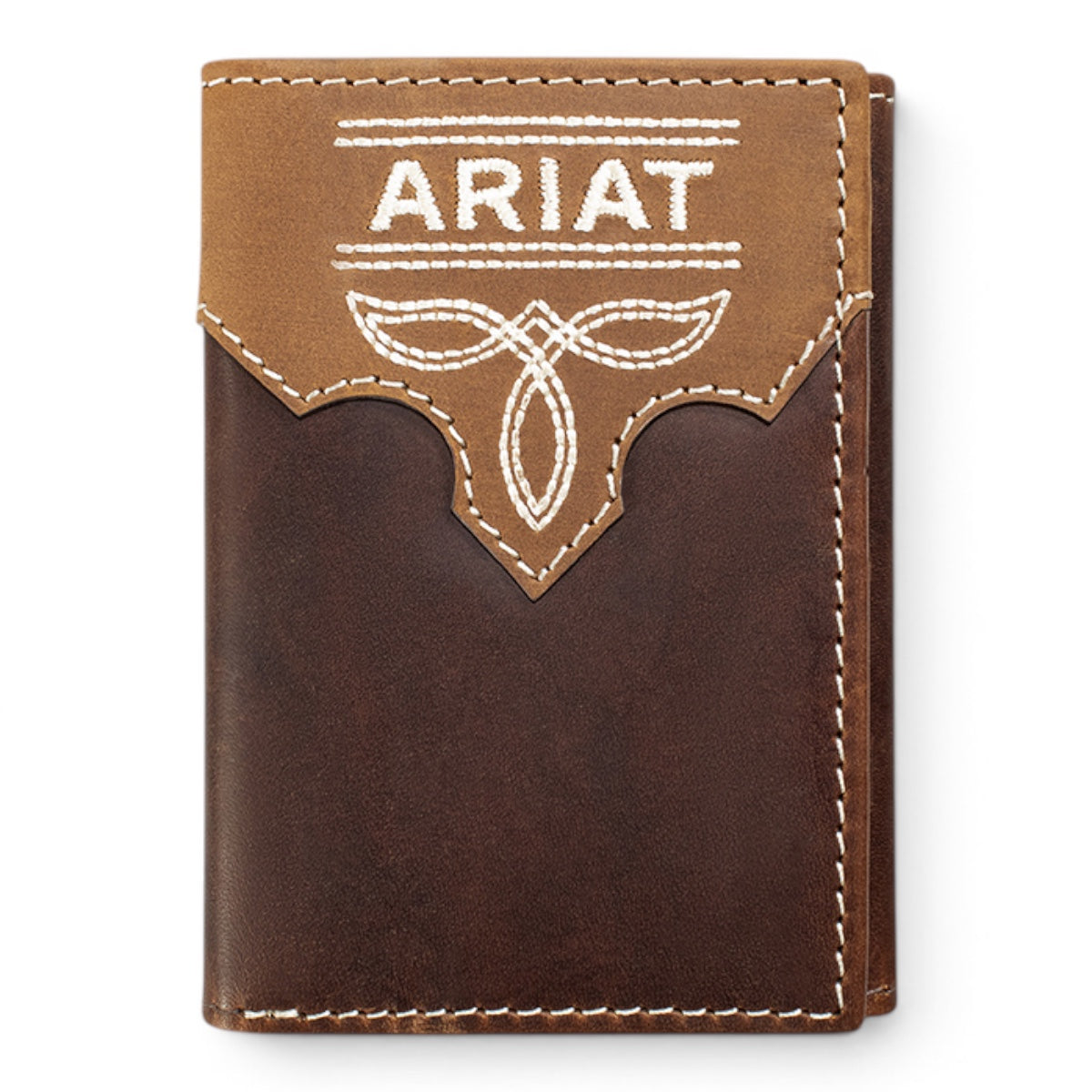 ARIAT TRIFOLD WALLET BOOT STITCH OVERLAY BROWN