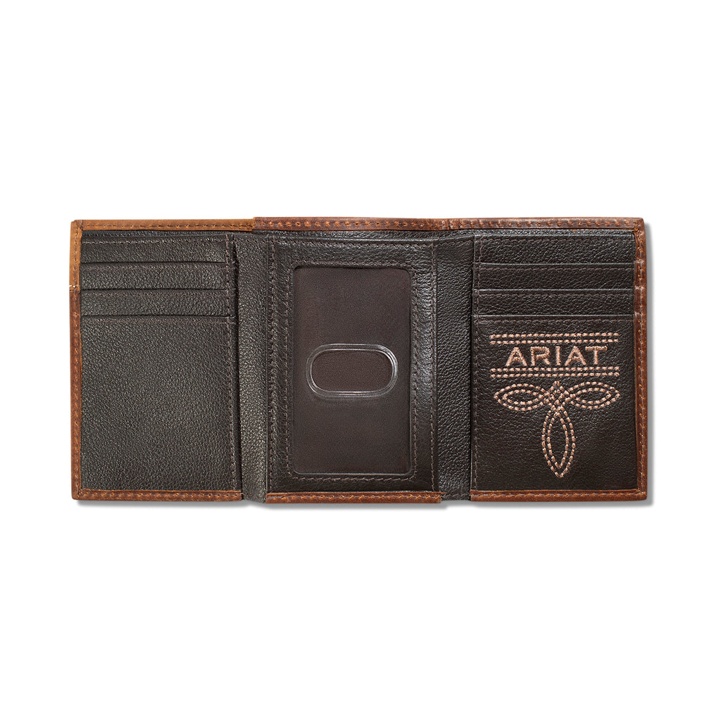 ARIAT TRIFOLD WALLET BOOT STITCH OVERLAY BROWN