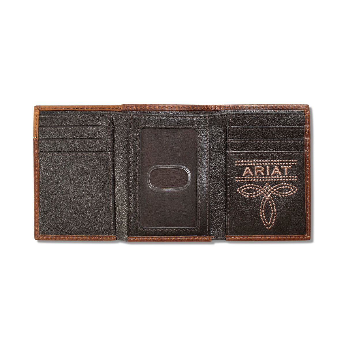 ARIAT TRIFOLD WALLET BOOT STITCH OVERLAY BROWN
