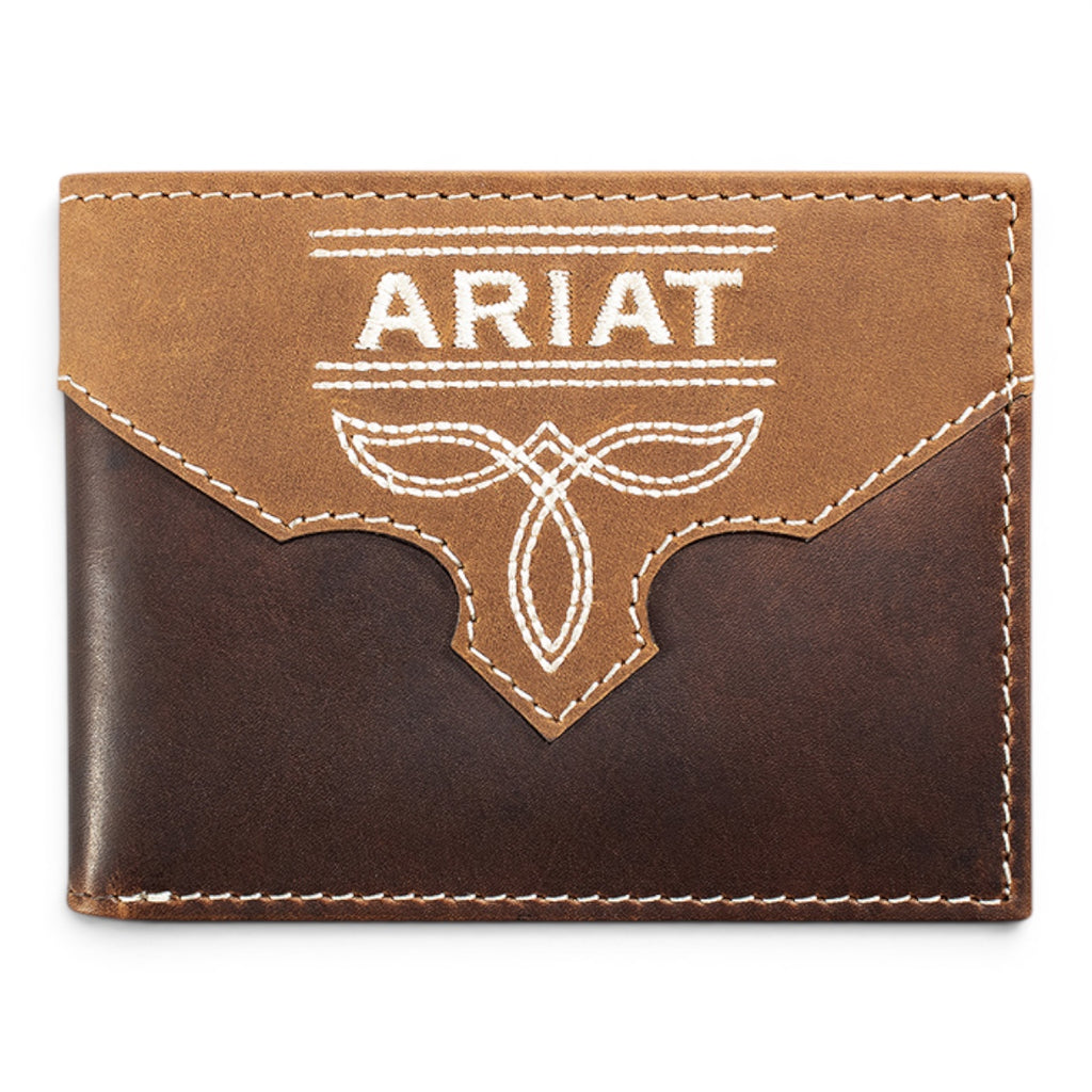 ARIAT BIFOLD PASS CASE WALLET BOOT STITCH OVERLAY BROWN