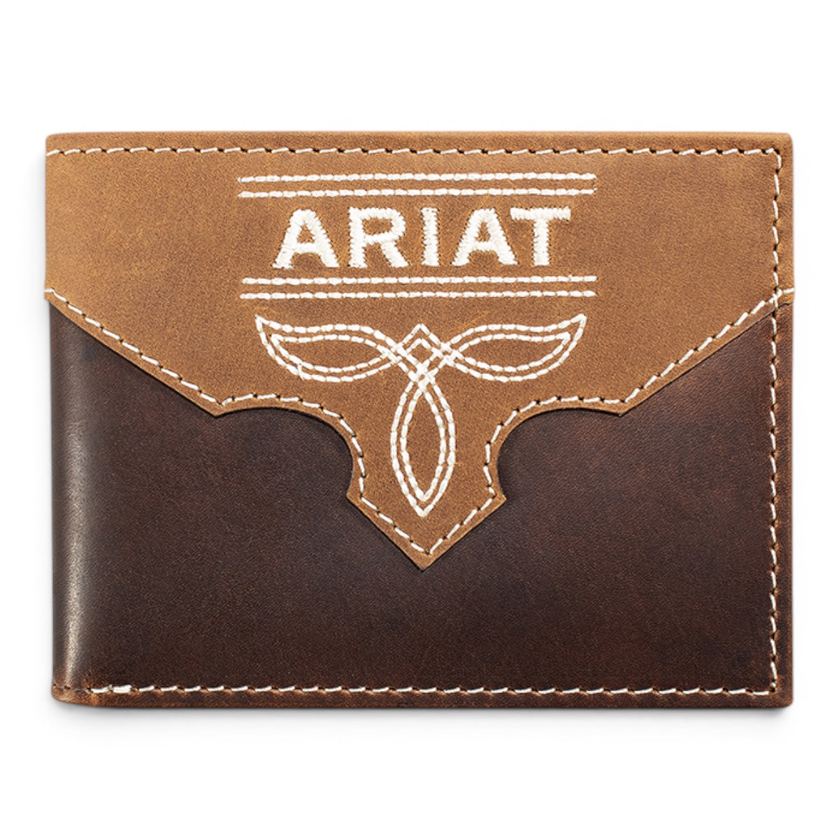 ARIAT BIFOLD PASS CASE WALLET BOOT STITCH OVERLAY BROWN