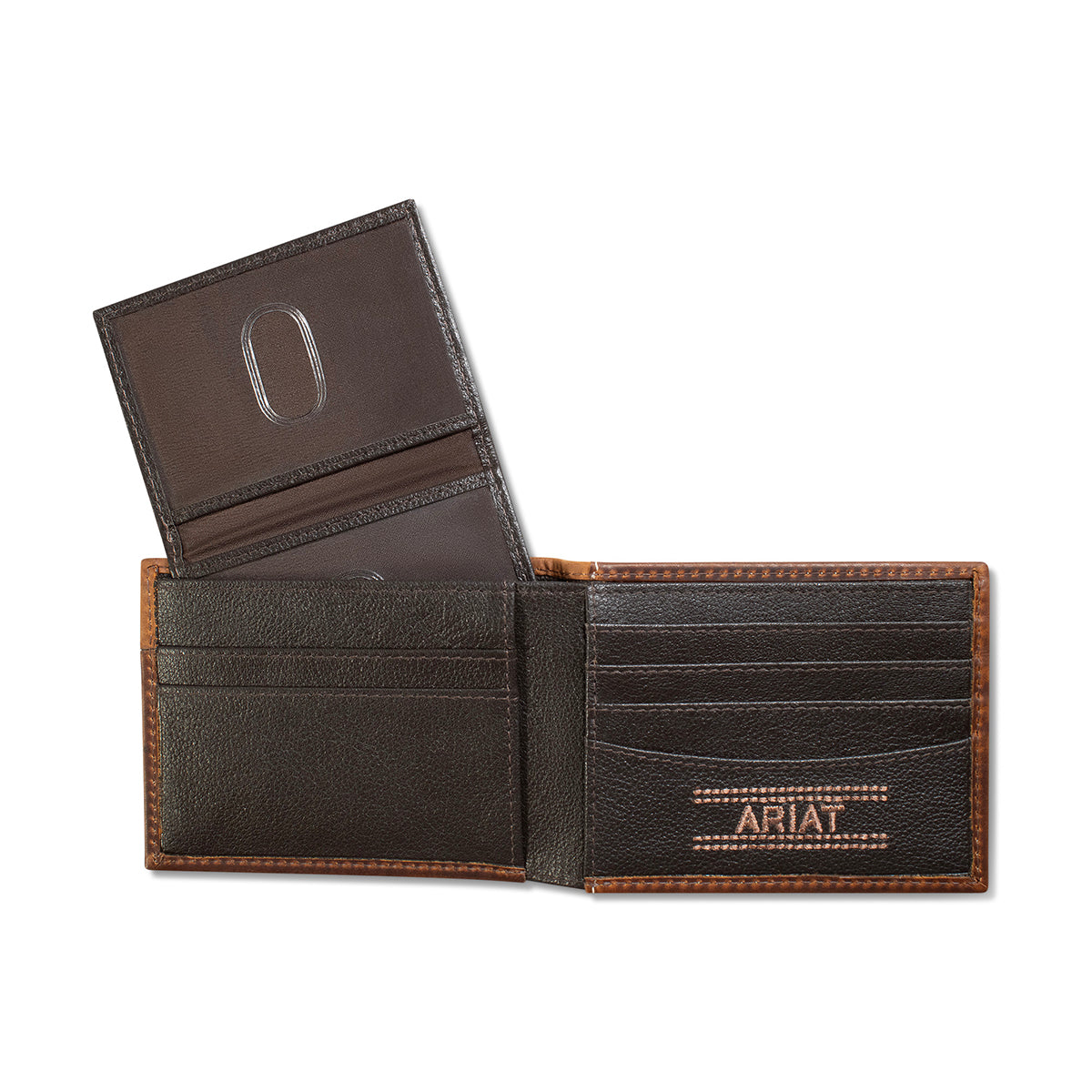 ARIAT BIFOLD PASS CASE WALLET BOOT STITCH OVERLAY BROWN