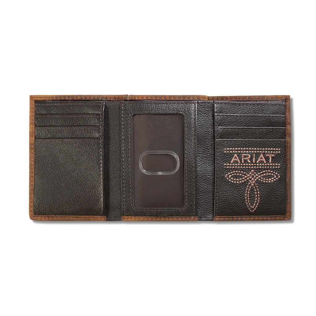 ARIAT TRIFOLD WALLET BASKET WEAVE MEDIUM BROWN