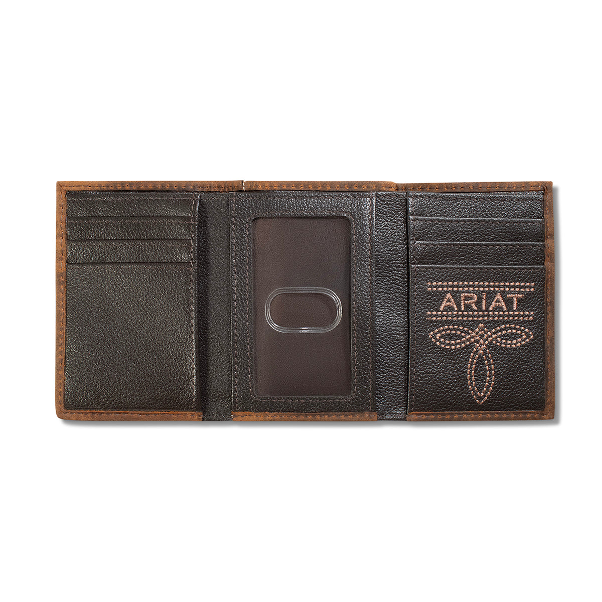 ARIAT TRIFOLD WALLET BASKET WEAVE MEDIUM BROWN