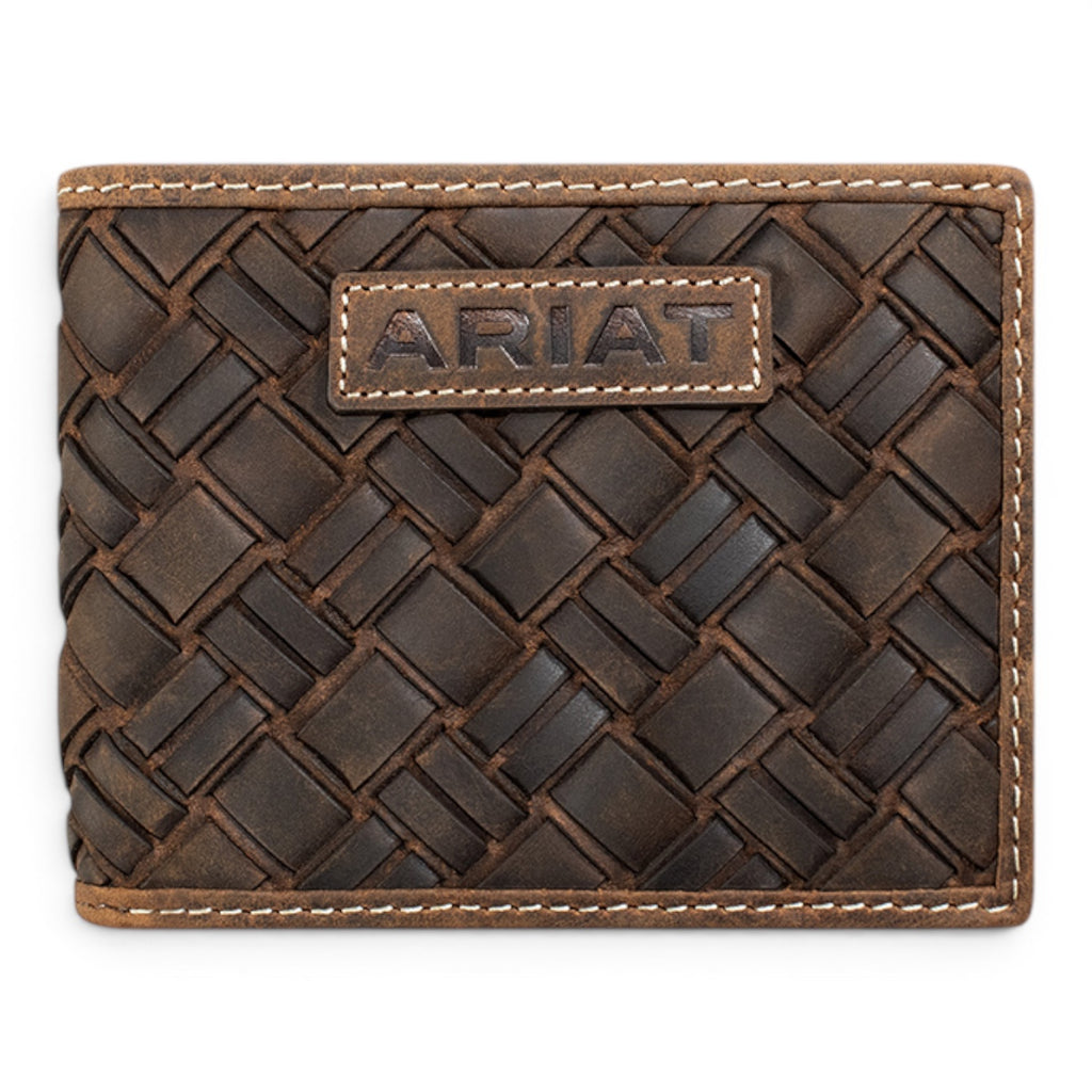 ARIAT BIFOLD WALLET BASKET WEAVE MEDIUM BROWN