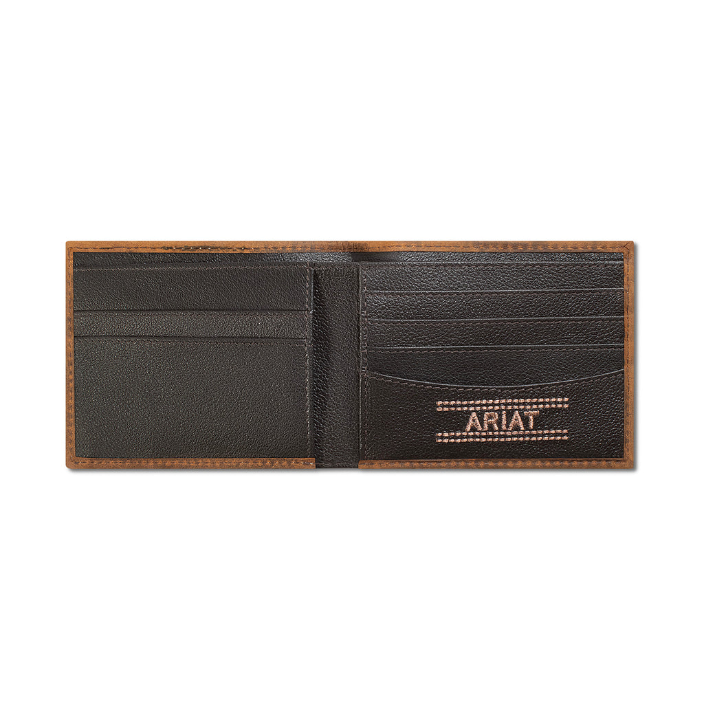 ARIAT BIFOLD WALLET BASKET WEAVE MEDIUM BROWN