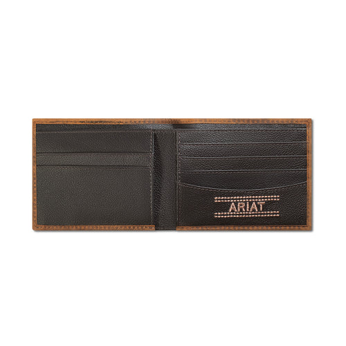 ARIAT BIFOLD WALLET BASKET WEAVE MEDIUM BROWN