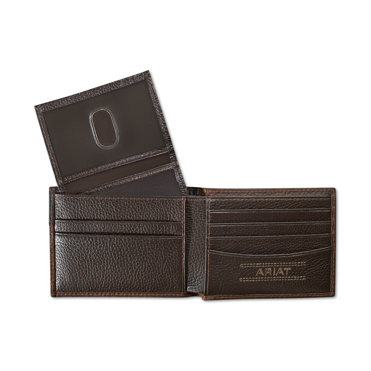 ARIAT BIFOLD WALLET BOOT STITCH SHIELD BROWN