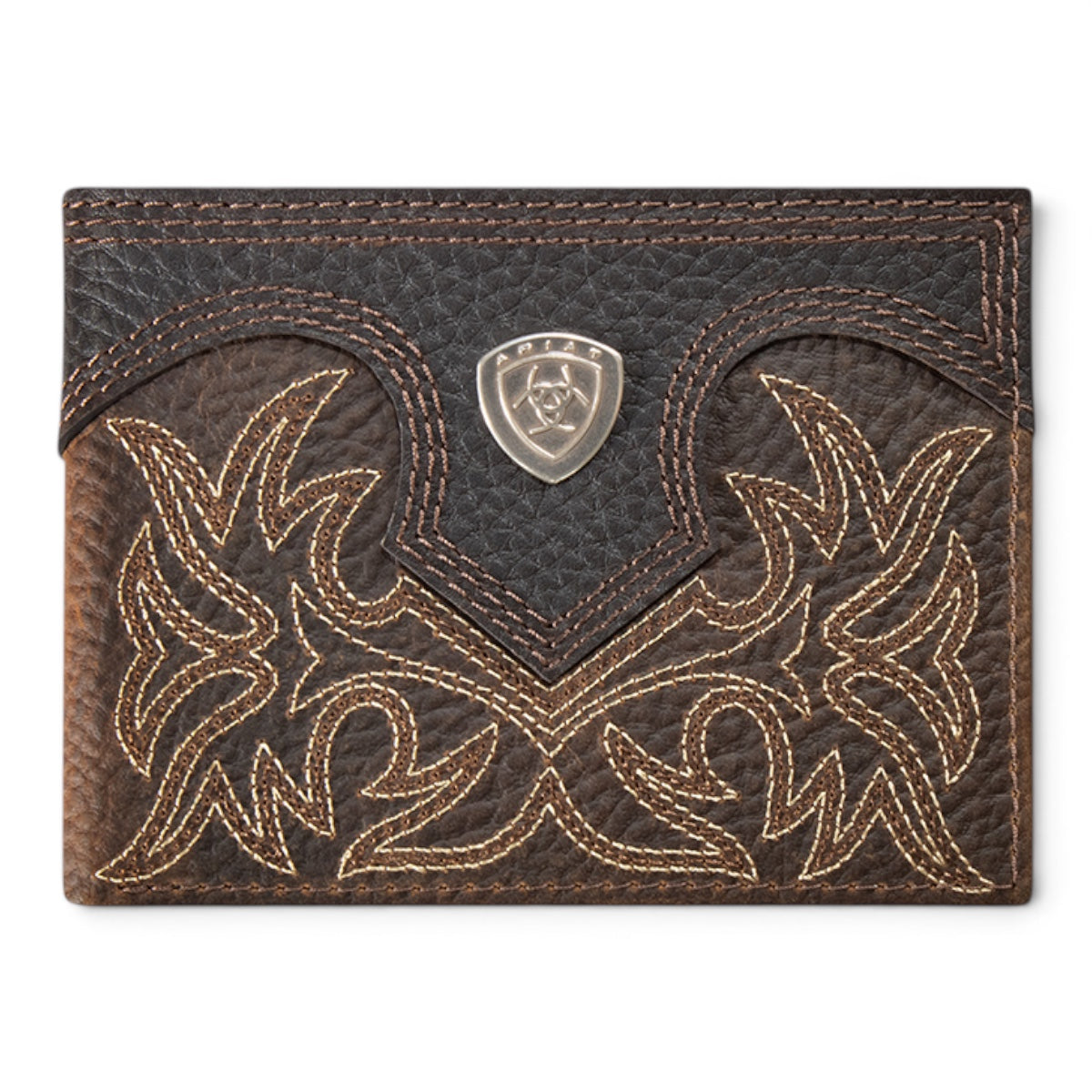 ARIAT BIFOLD WALLET BOOT STITCH SHIELD BROWN