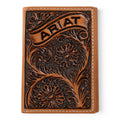 ARIAT MENS TRIFOLD STYLE WALLET FLORAL ARIAT BANNER TAN