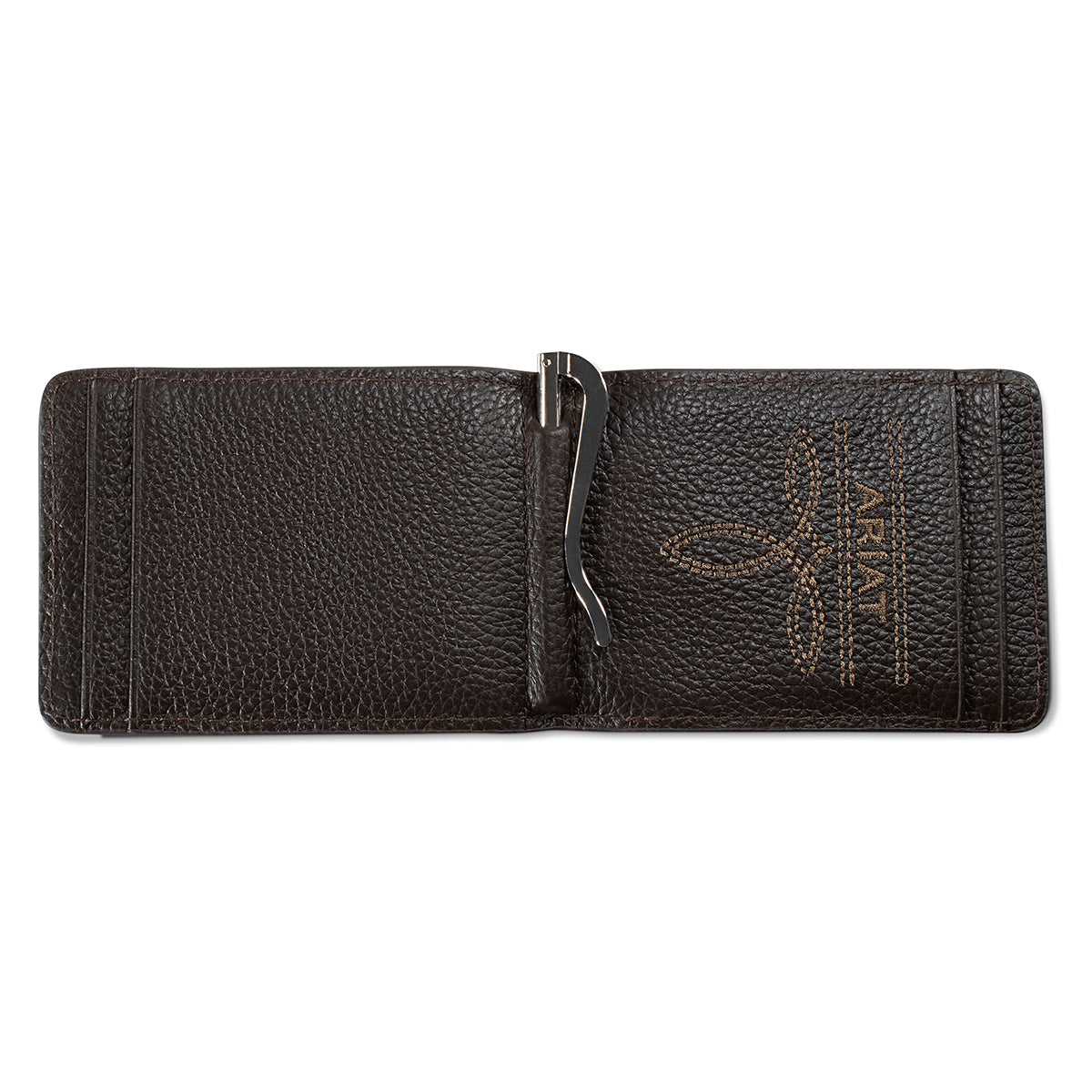 ARIAT MENS BIFOLD MONEYCLIP STYLE WALLET FLORAL ARIAT BANNER TAN