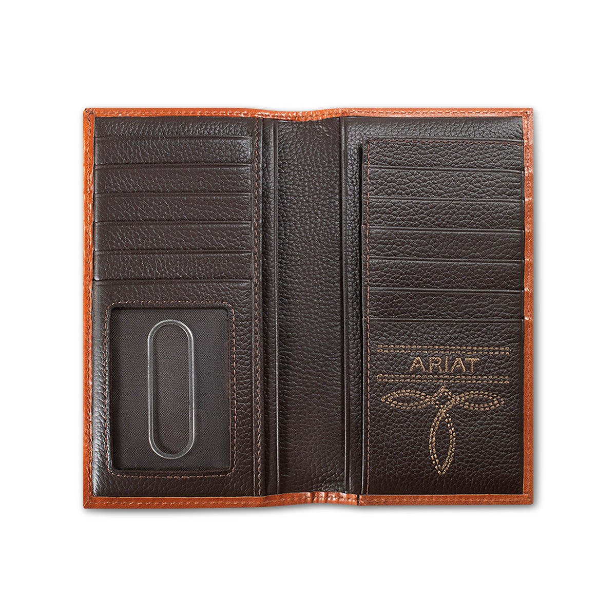 ARIAT MENS RODEO STYLE WALLET DIAMOND EMBOSSED BROWN