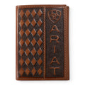 ARIAT MENS TRIFOLD STYLE WALLET DIAMOND EMBOSSED BROWN