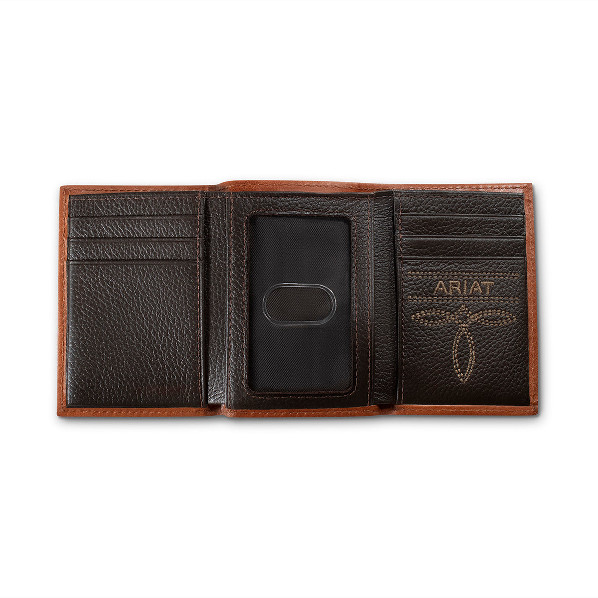 ARIAT MENS TRIFOLD STYLE WALLET DIAMOND EMBOSSED BROWN