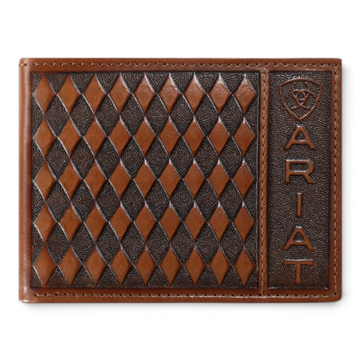 ARIAT MENS BIFOLD WITH REMOVABLE PASSCASE STYLE WALLET DIAMOND EMBOSSED BROWN