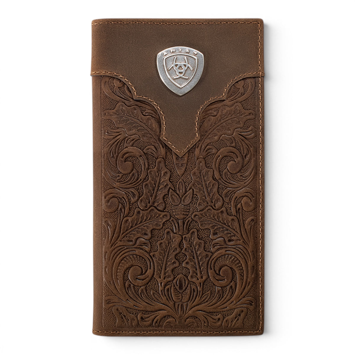 ARIAT RODEO WALLET OVERLAY SCROLL EMBOSSED MEDIUM BROWN