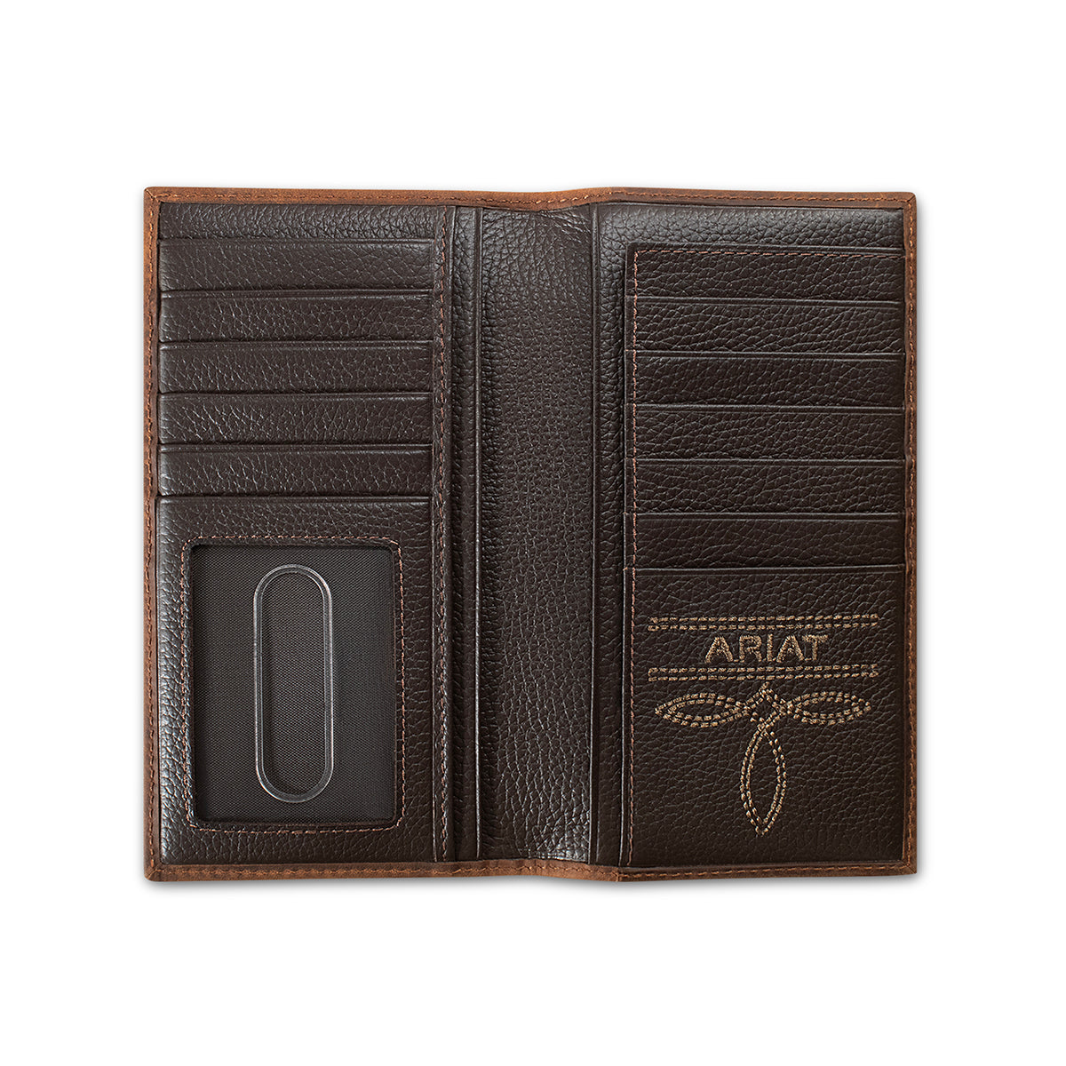 ARIAT RODEO WALLET OVERLAY SCROLL EMBOSSED MEDIUM BROWN