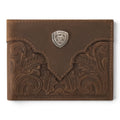 ARIAT BIFOLD WITH REMOVABLE PASSCASE WALLET OVERLAY SCROLL EMBOSSED MEDIUM BROWN