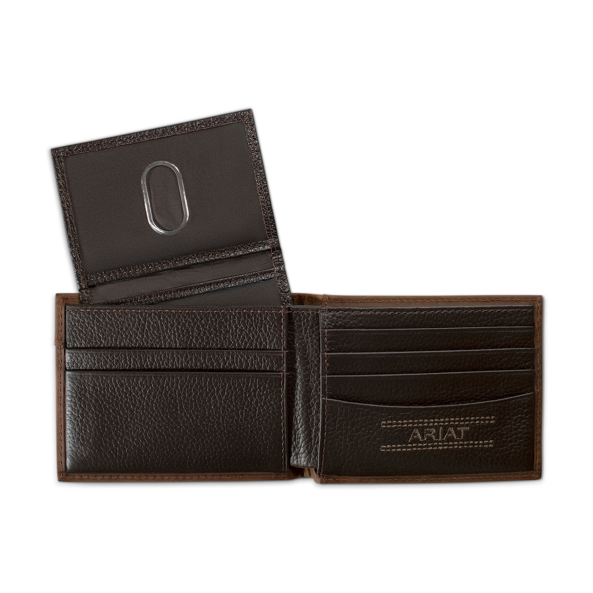 ARIAT BIFOLD WITH REMOVABLE PASSCASE WALLET OVERLAY SCROLL EMBOSSED MEDIUM BROWN