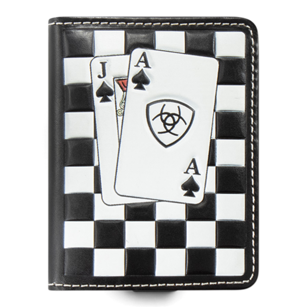 ARIAT BIFOLD FLIP WALLET CHECKERBOARD CARDS BLACK AND WHITE