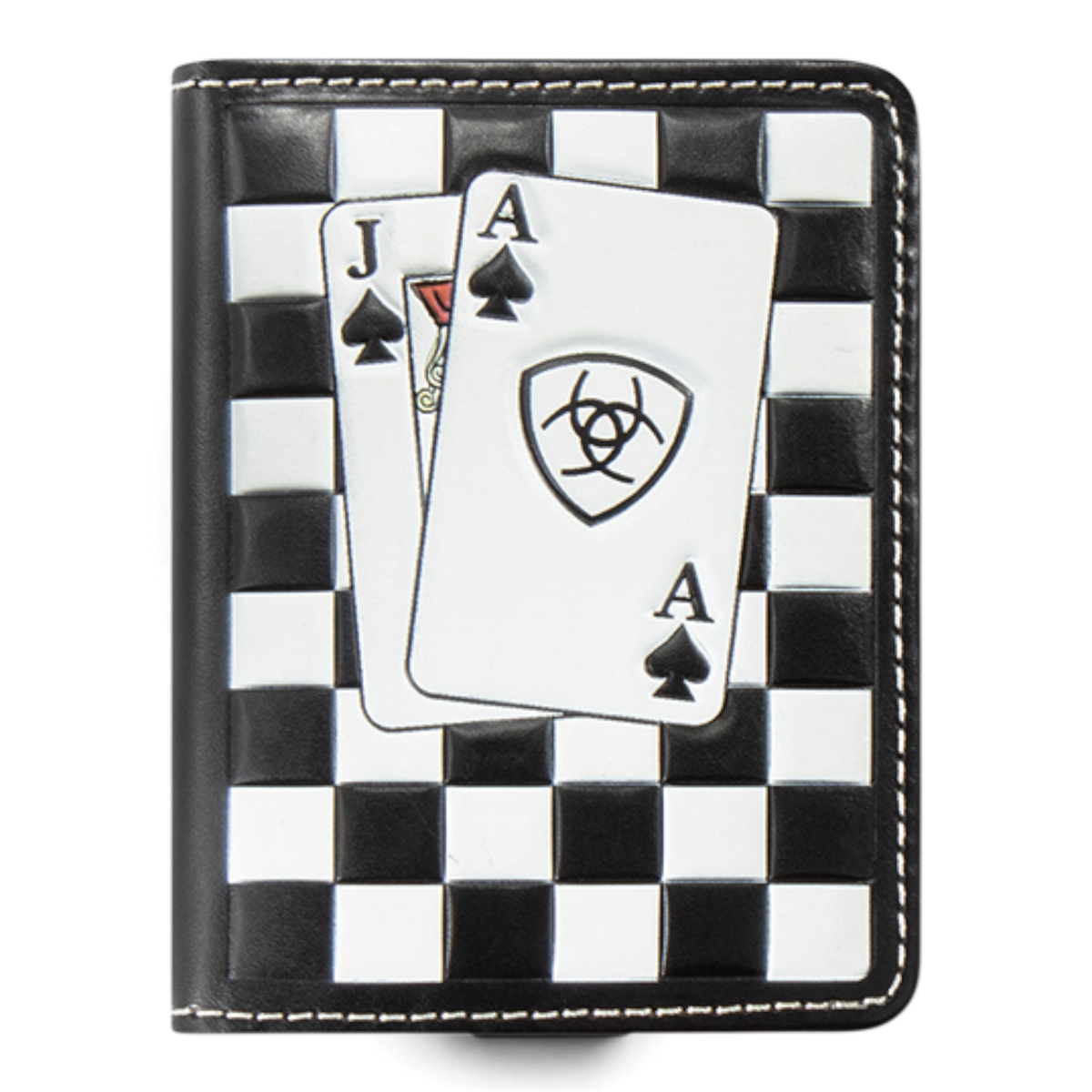 ARIAT BIFOLD FLIP WALLET CHECKERBOARD CARDS BLACK AND WHITE
