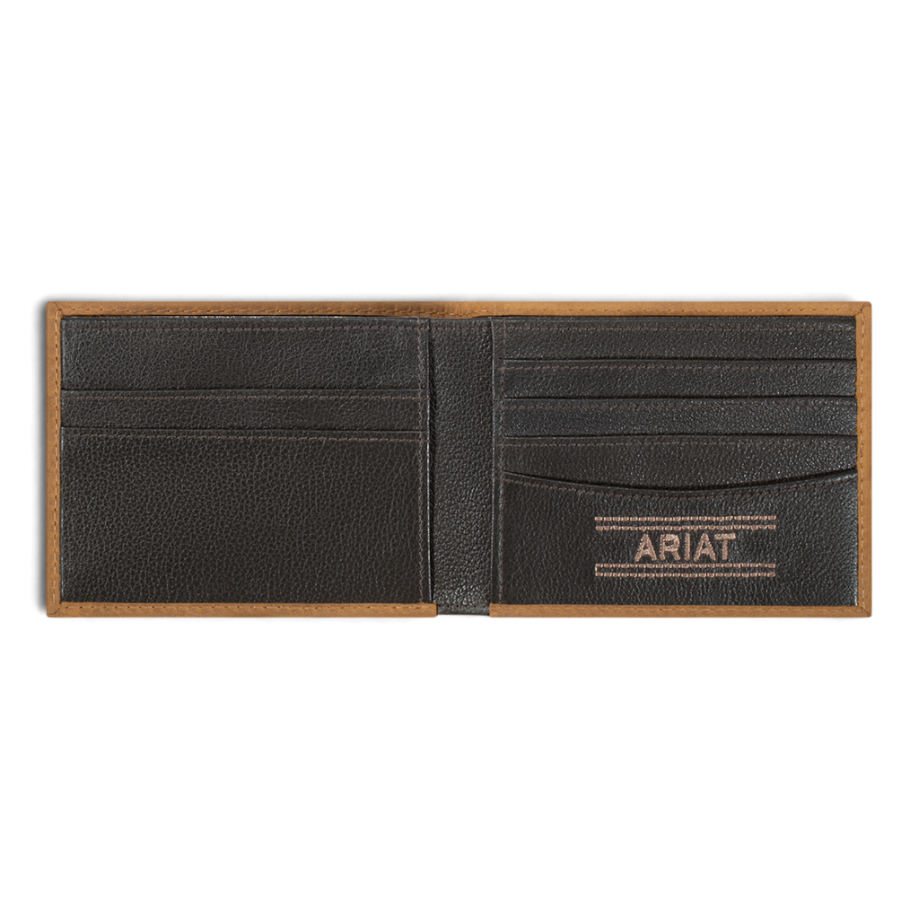 ARIAT BIFOLD FLAG EMBOSSED WALLET MEDIUM BROWN