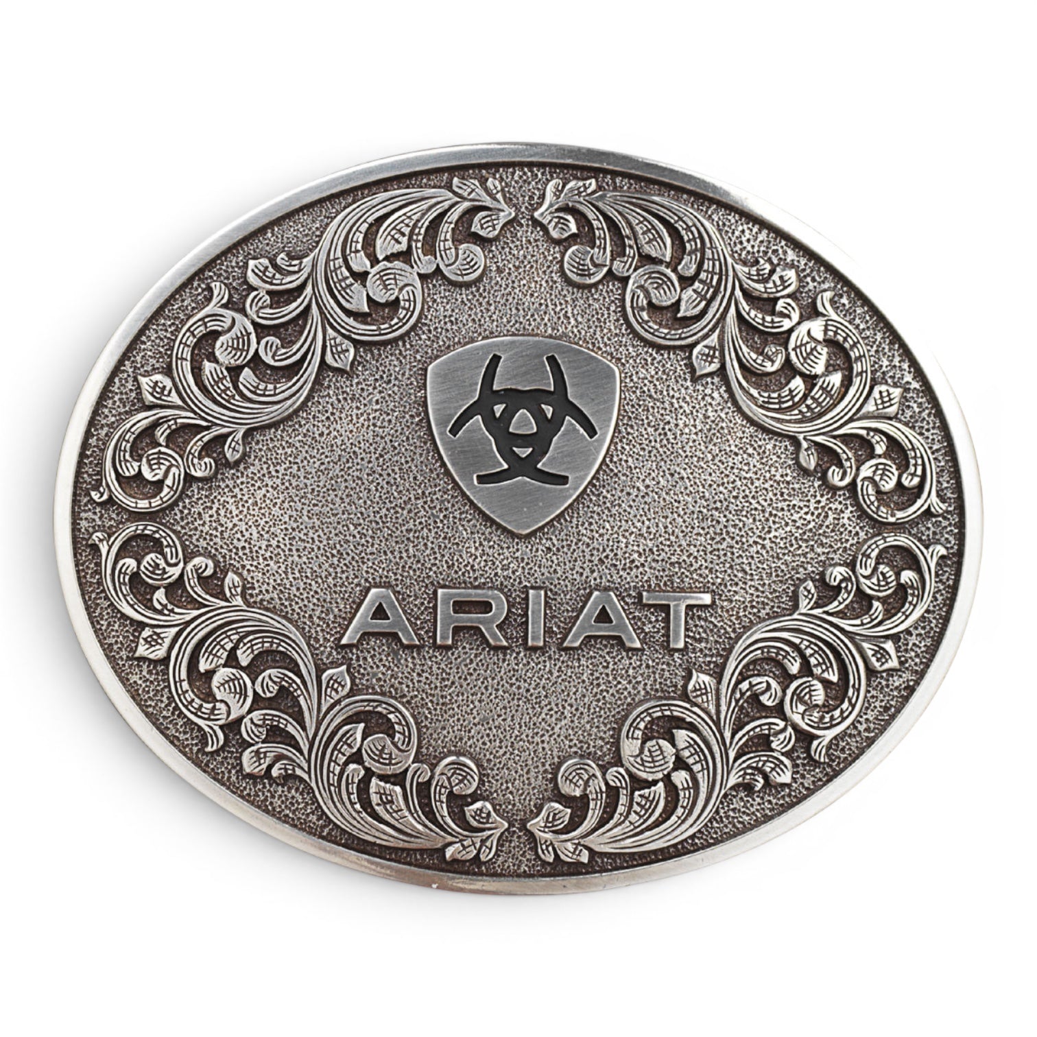 Ariat Men's Oval Silver Logo Belt Buckle with Scroll Edge A37012