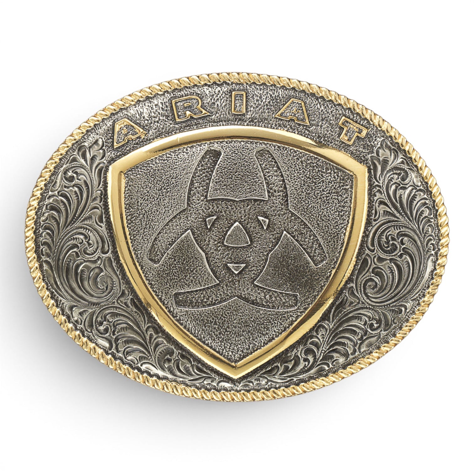 Ariat Western Belt Buckle Shield Logo Oval Silver Gold A37015