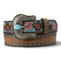 ARIAT 1 1/2 BELT FLORAL BILLETS TURQUOISE CUTOUT MULTI COLOR