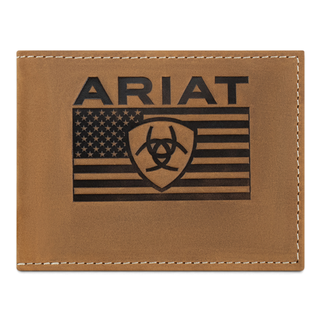 ARIAT BIFOLD FLAG EMBOSSED WALLET MEDIUM BROWN