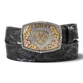 ARIAT LADIES BELT 1 1/2" FLORAL EMBOSSED BLACK