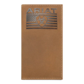 ARIAT MENS RODEO STYLE WALLET FLAG EMBOSSED MEDIUM BROWN