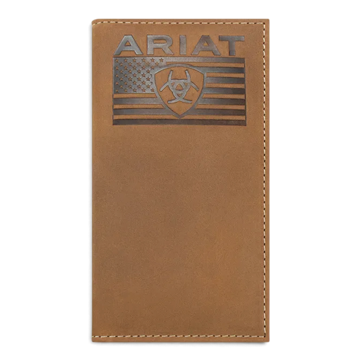 ARIAT MENS RODEO STYLE WALLET FLAG EMBOSSED MEDIUM BROWN