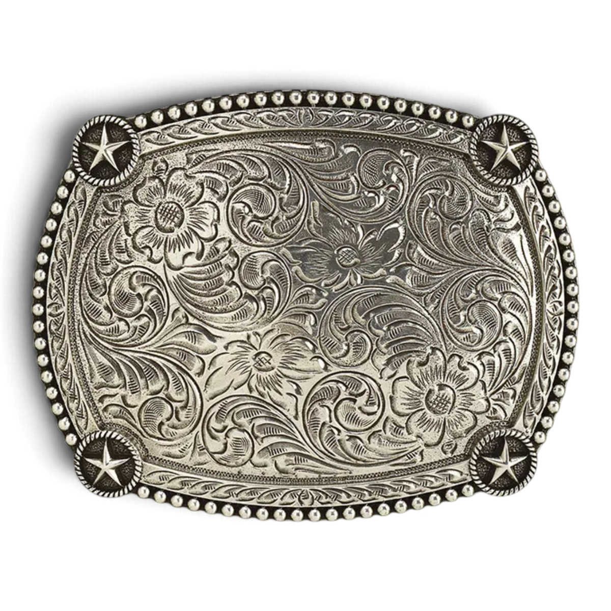 ARIAT RECTANGLE BUCKLE BEADED EDGE STAR CORNERS
