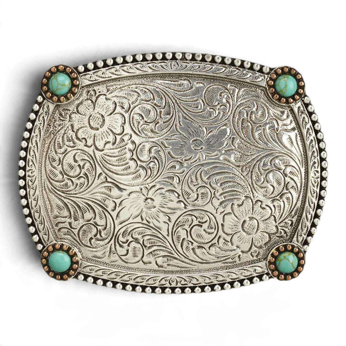 ARIAT RECTANGLE BUCKLE BEADED EDGE TURQUOISE CORNERS