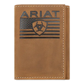 ARIAT TRIFOLD FLAG EMBOSSED WALLET MEDIUM BROWN