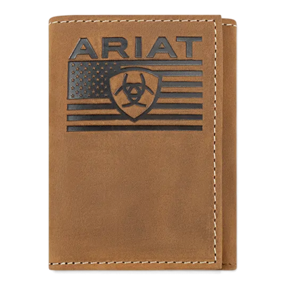 ARIAT TRIFOLD FLAG EMBOSSED WALLET MEDIUM BROWN