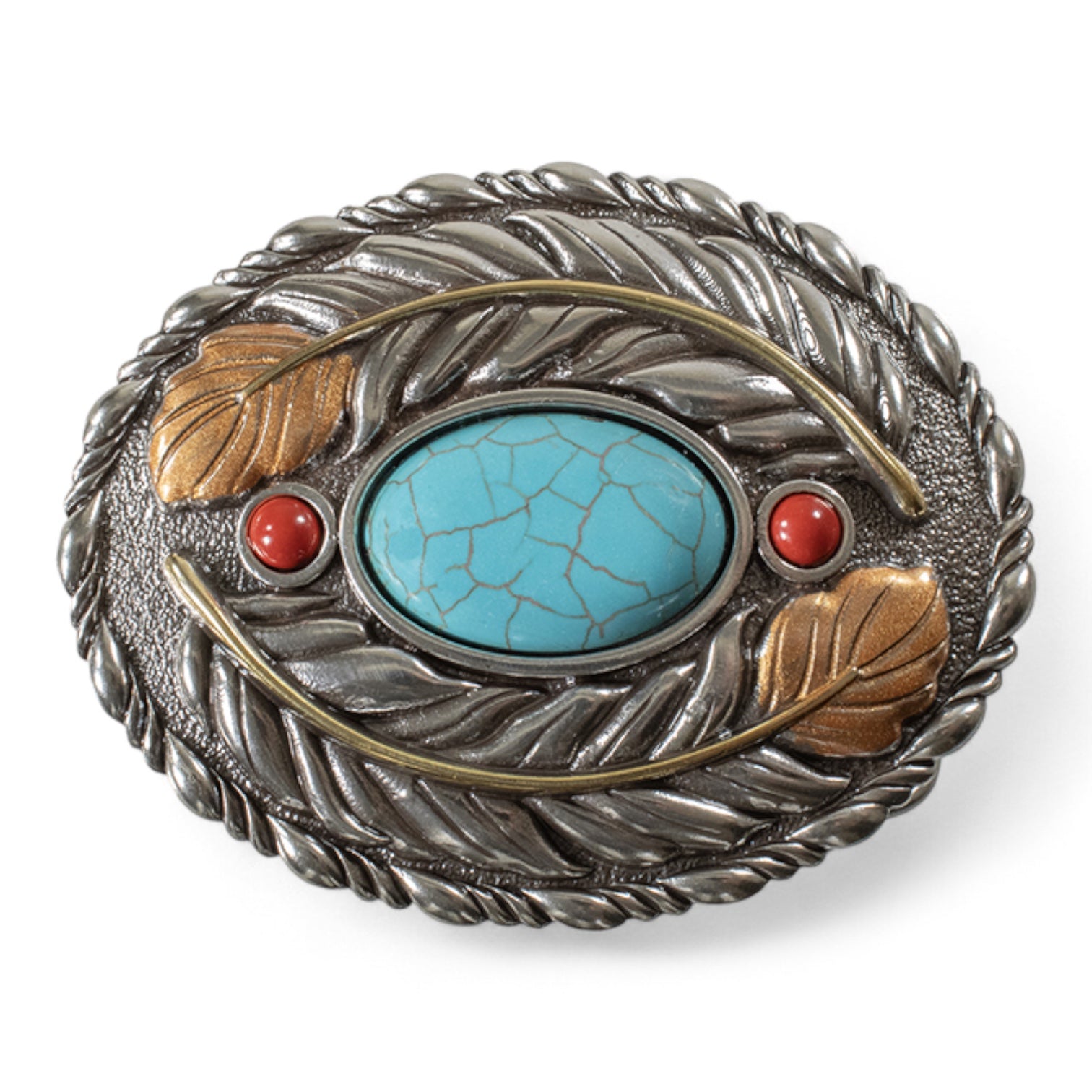 BLAZIN ROXX BUCKLE OVAL TURQUOISE STONE FEATHER